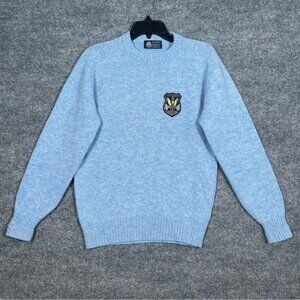 Vintage 100% Wool Light Blue Womens Large Crest Patch Crewneck Preppy Sweater